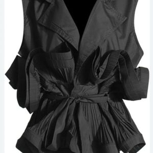 ANOTHERMODE Black Sleeveless Ruffled Vest with Self-Tie Belt